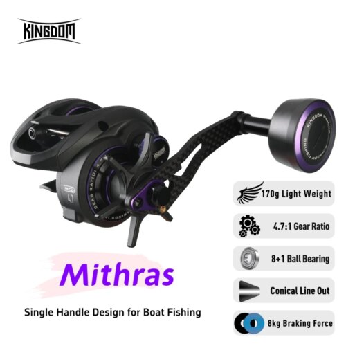 Carretilha Kingdom Mithras Baitcasting 5.6:1/4.7:1 Drag 8kg 10+1 Rolamentos em Liga de Alumínio para Água Salgada