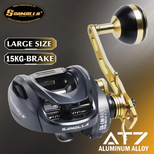 Carretilha SAMOLLA Baitcasting Corpo Largo 6.2:1 Drag 15kg à Prova d'Água com Engrenagem de Latão para Pesca Marítima