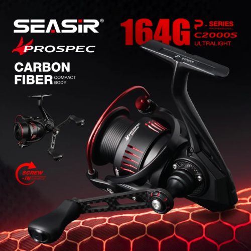 Molinete SEASIR P Prospec Spinning Ultraleve Fibra de Carbono 8+1 Rolamentos 5.2:1/6.2:1 com Arruelas de Carbono