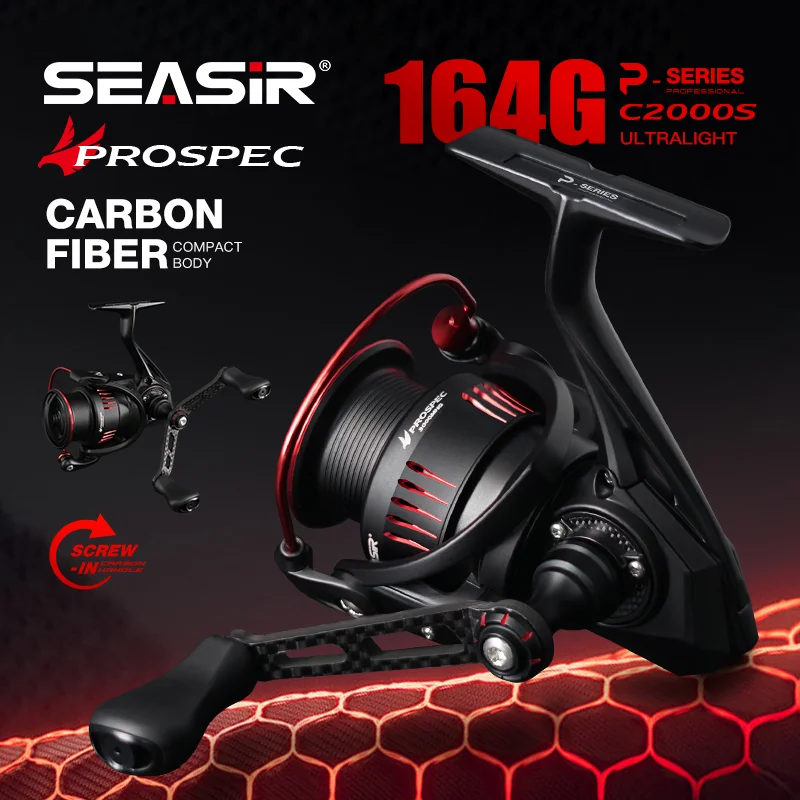 Molinete SEASIR P Prospec Ultraleve Fibra de Carbono 8+1 BB Molinete SEASIR P Prospec Spinning Ultraleve Fibra de Carbono 8+1 Rolamentos 5.2:1/6.2:1 com Arruelas de Carbono